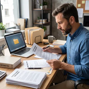 Business owner reviewing LLC formation documents