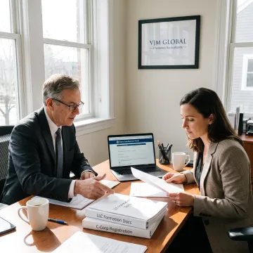 Advisor guiding a founder through entity selection