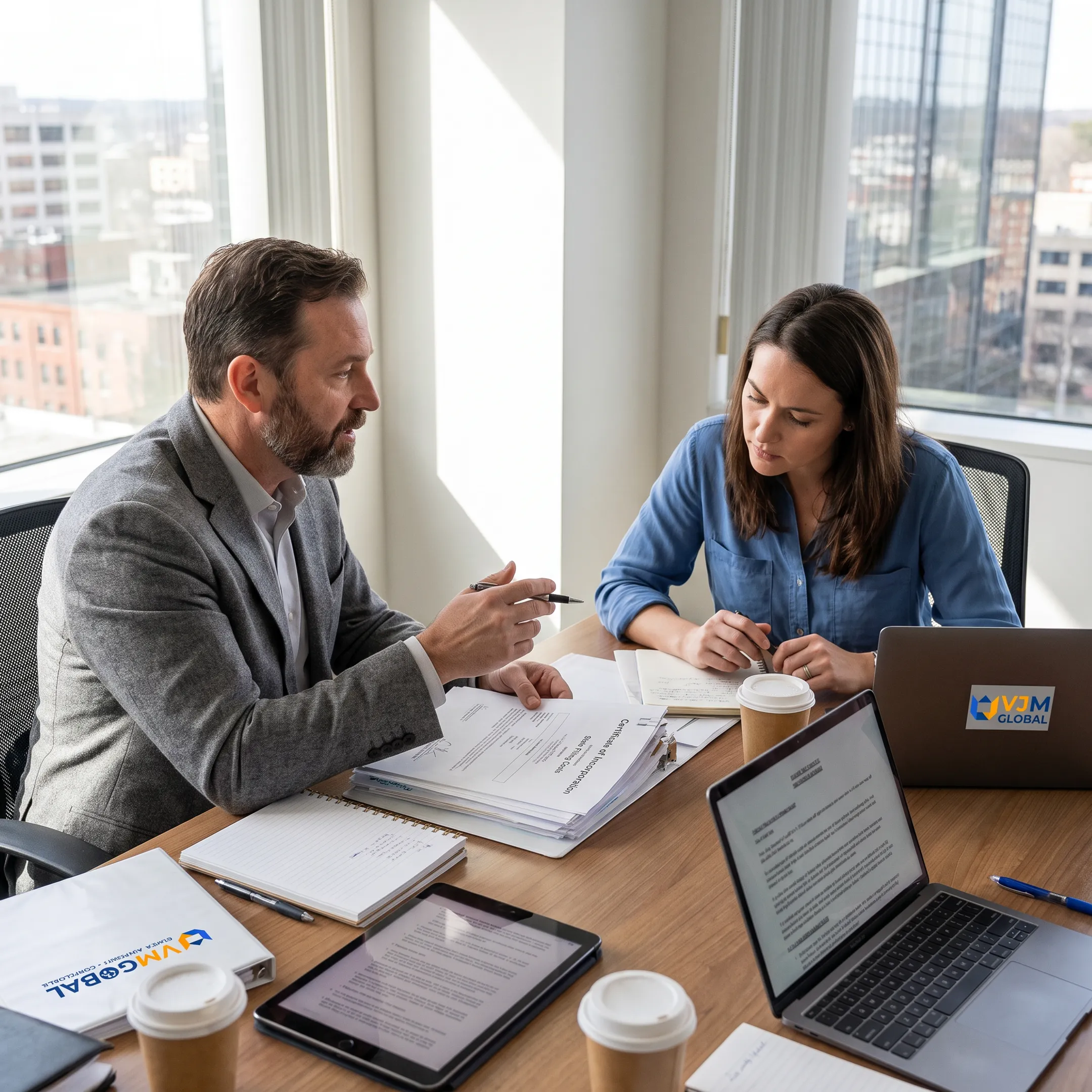 Advisor explaining US business formation costs
