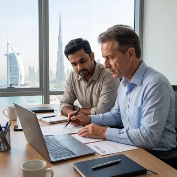 Indian entrepreneur reviewing UAE business setup documents