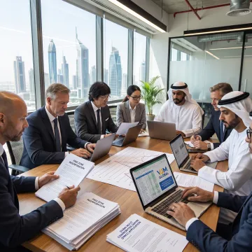 Business professionals reviewing UAE company formation documents