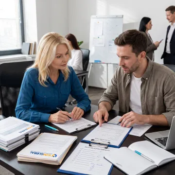 Advisor helping founder organize business formation paperwork