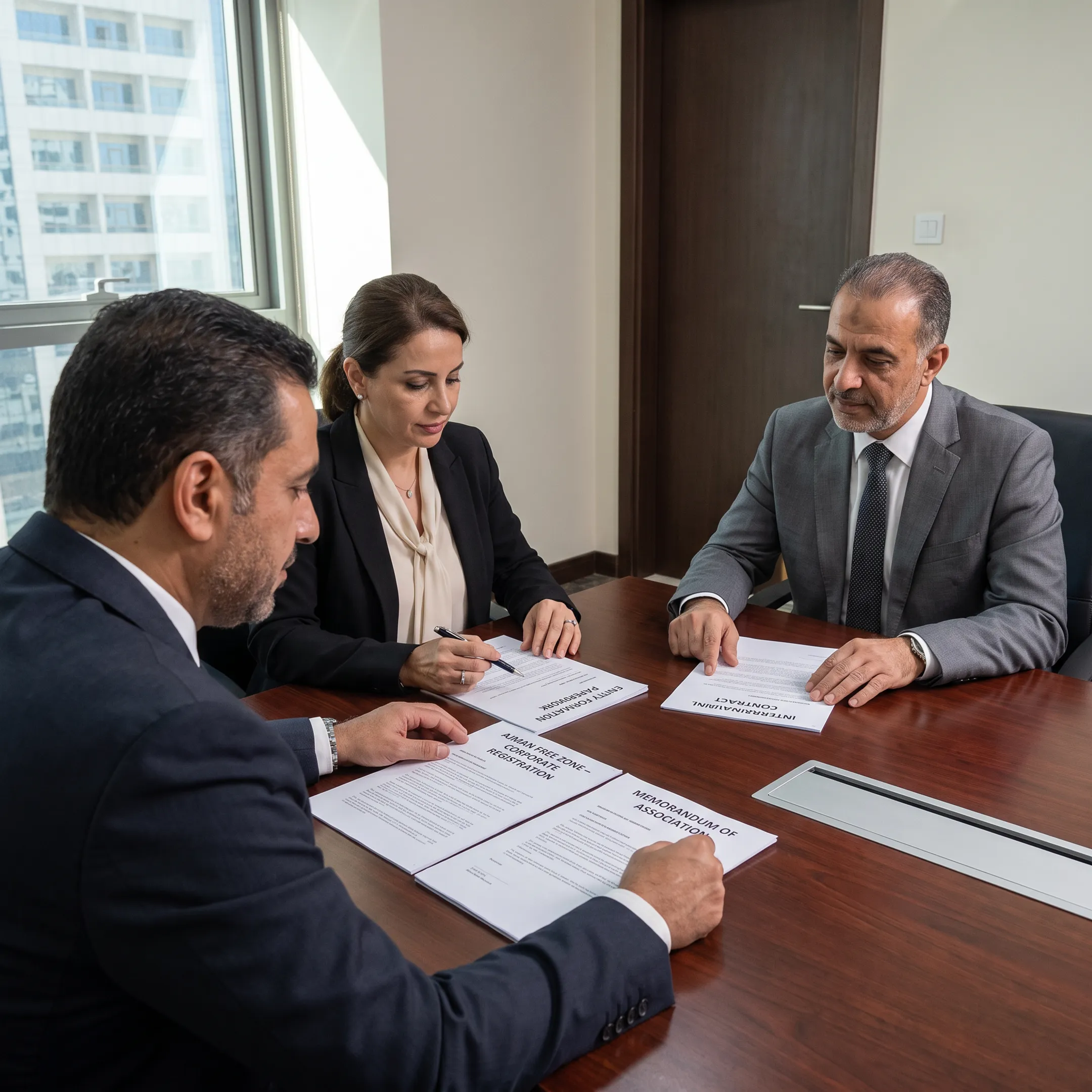 Corporate consultant reviewing offshore formation documents