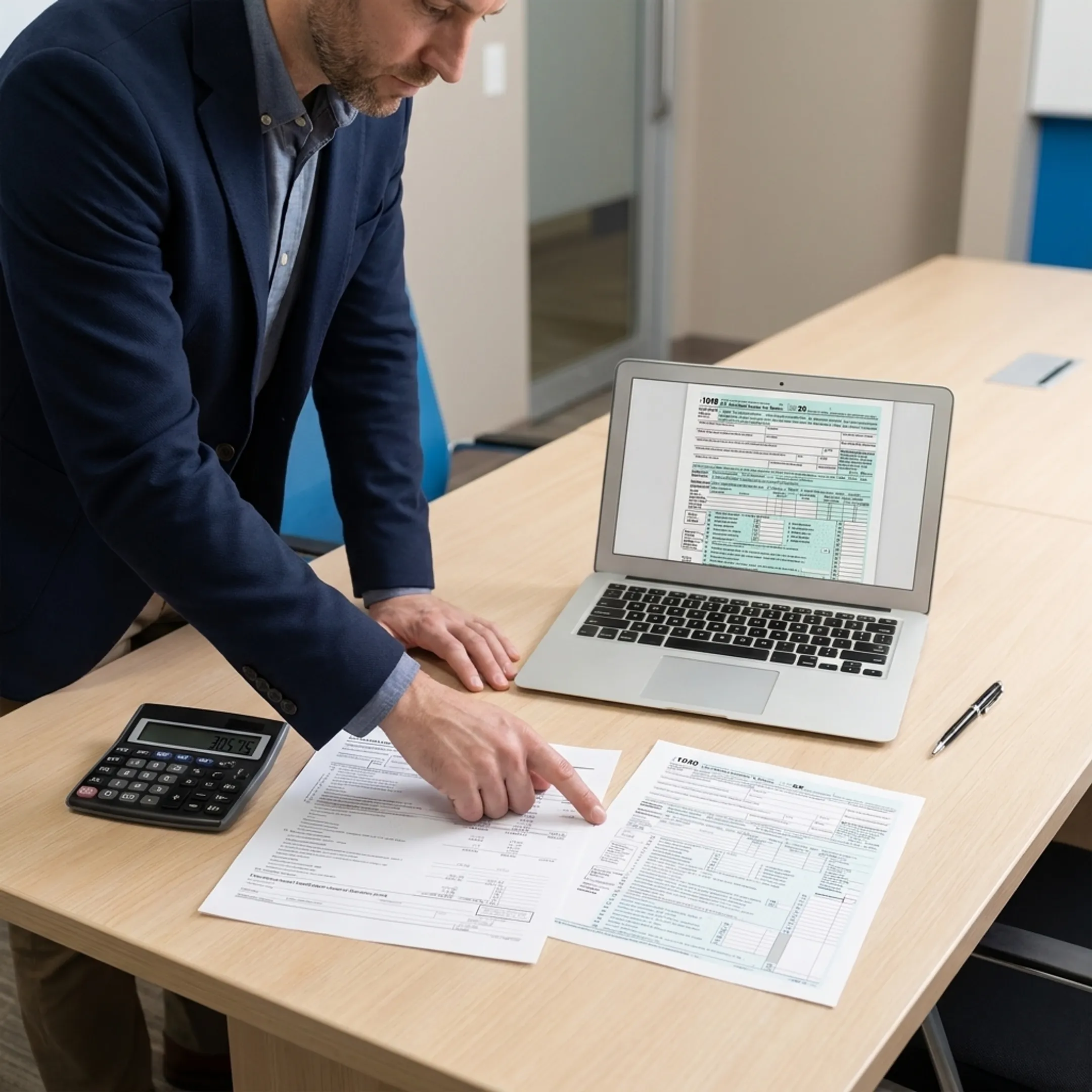 Real estate tax consultants reviewing financial reports in a US office