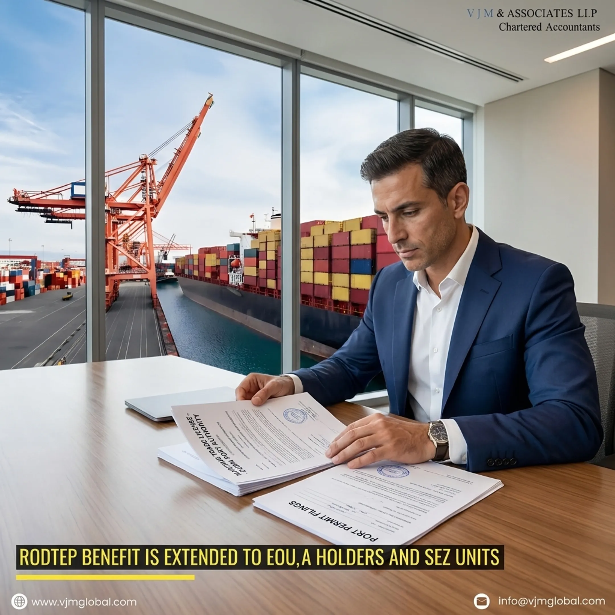 Consultant reviewing ship chandler business registration documents in Dubai