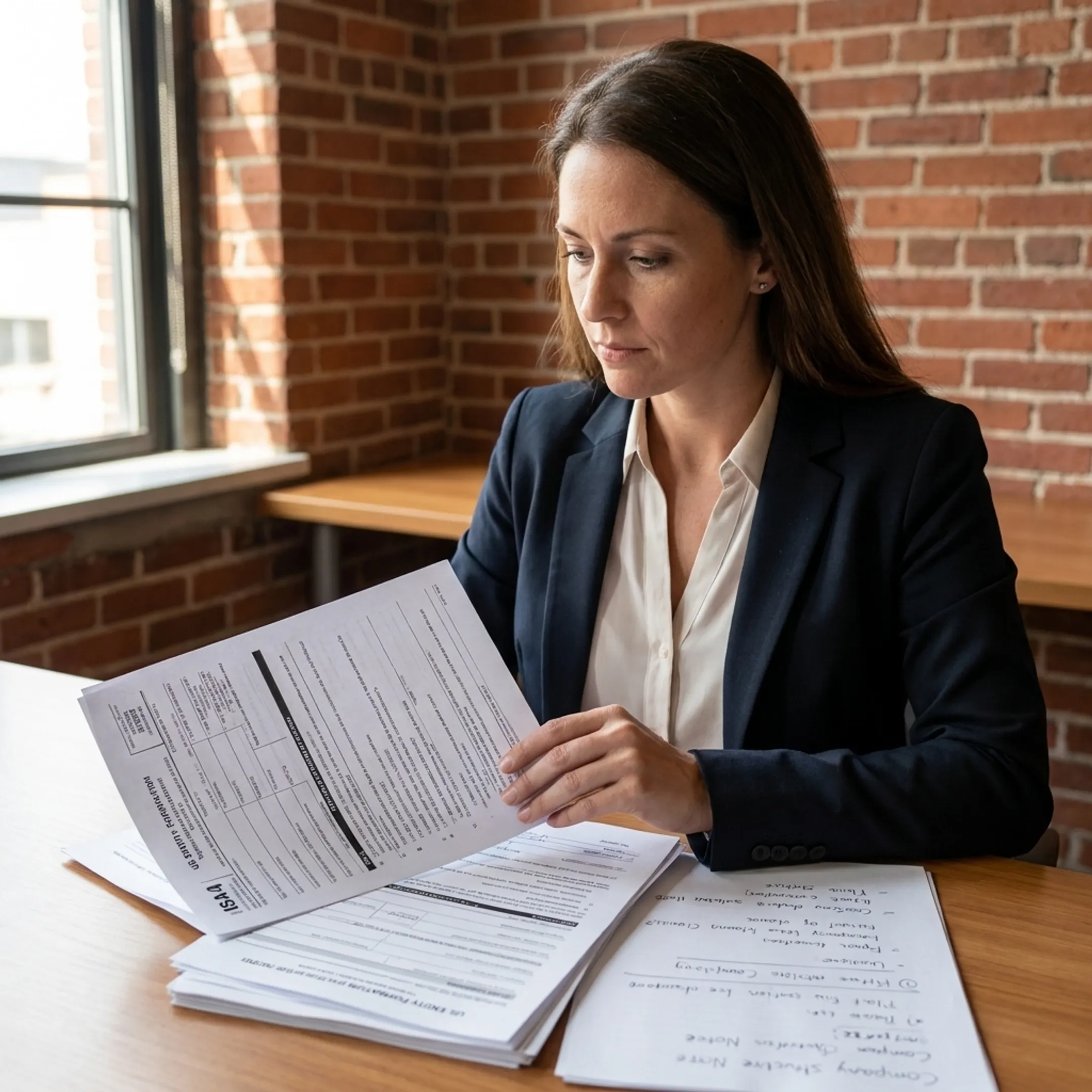 Professional reviewing US business formation paperwork