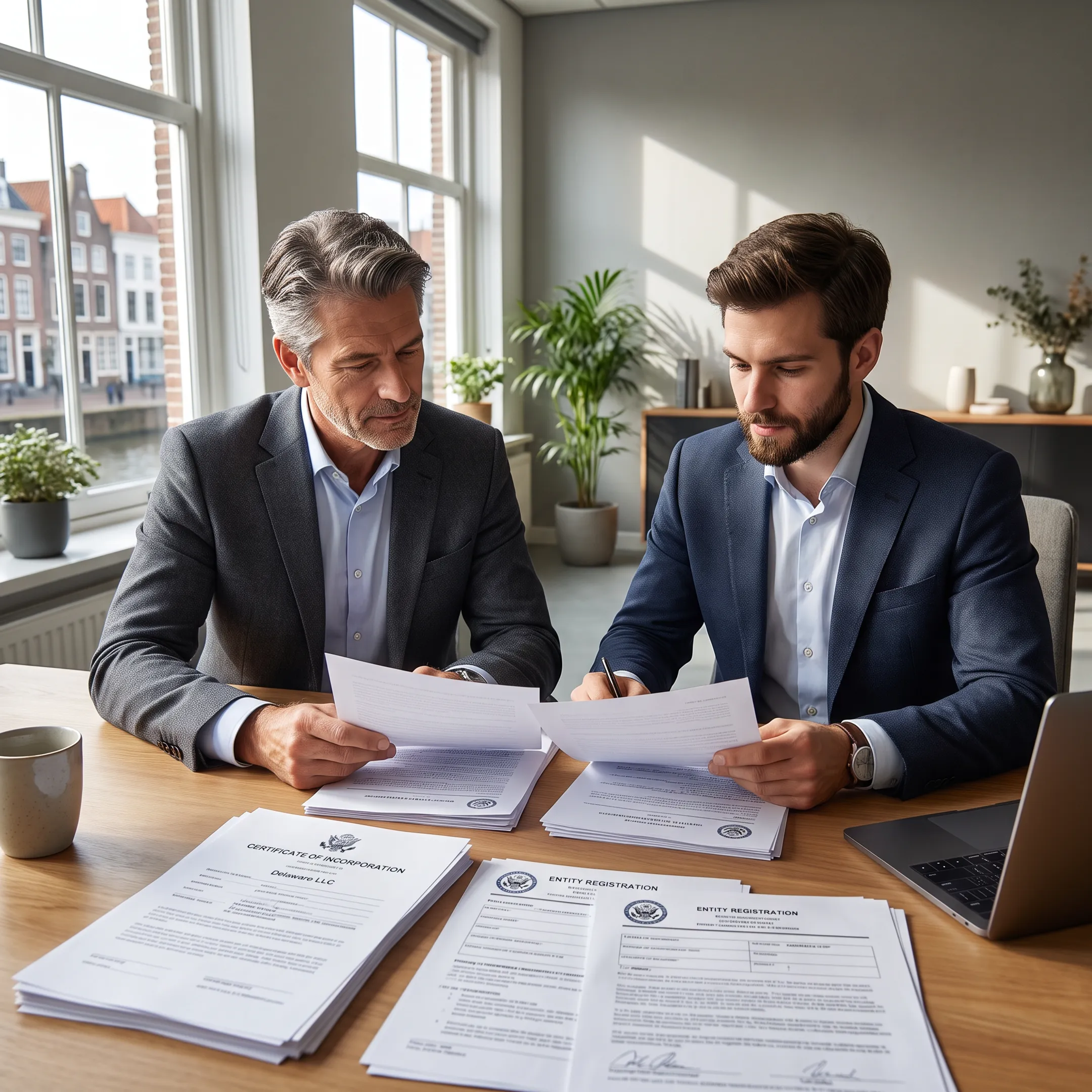 Advisor discussing US company registration documents with a business owner