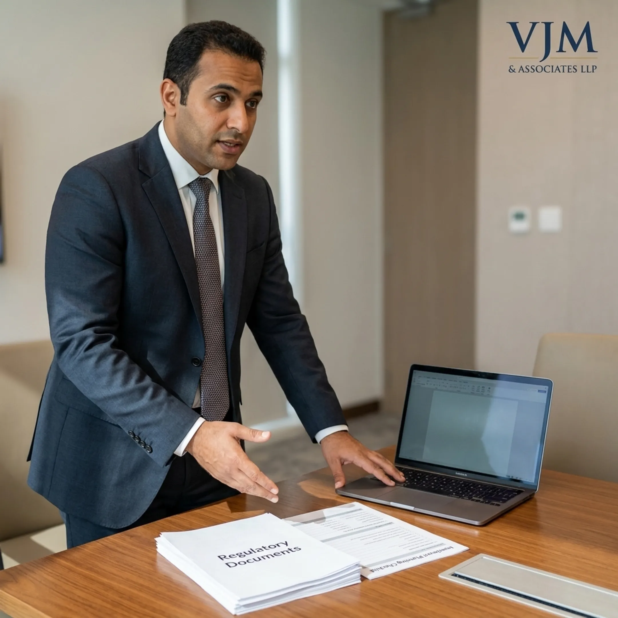 Consultant explaining Saudi foreign company registration steps to a business owner