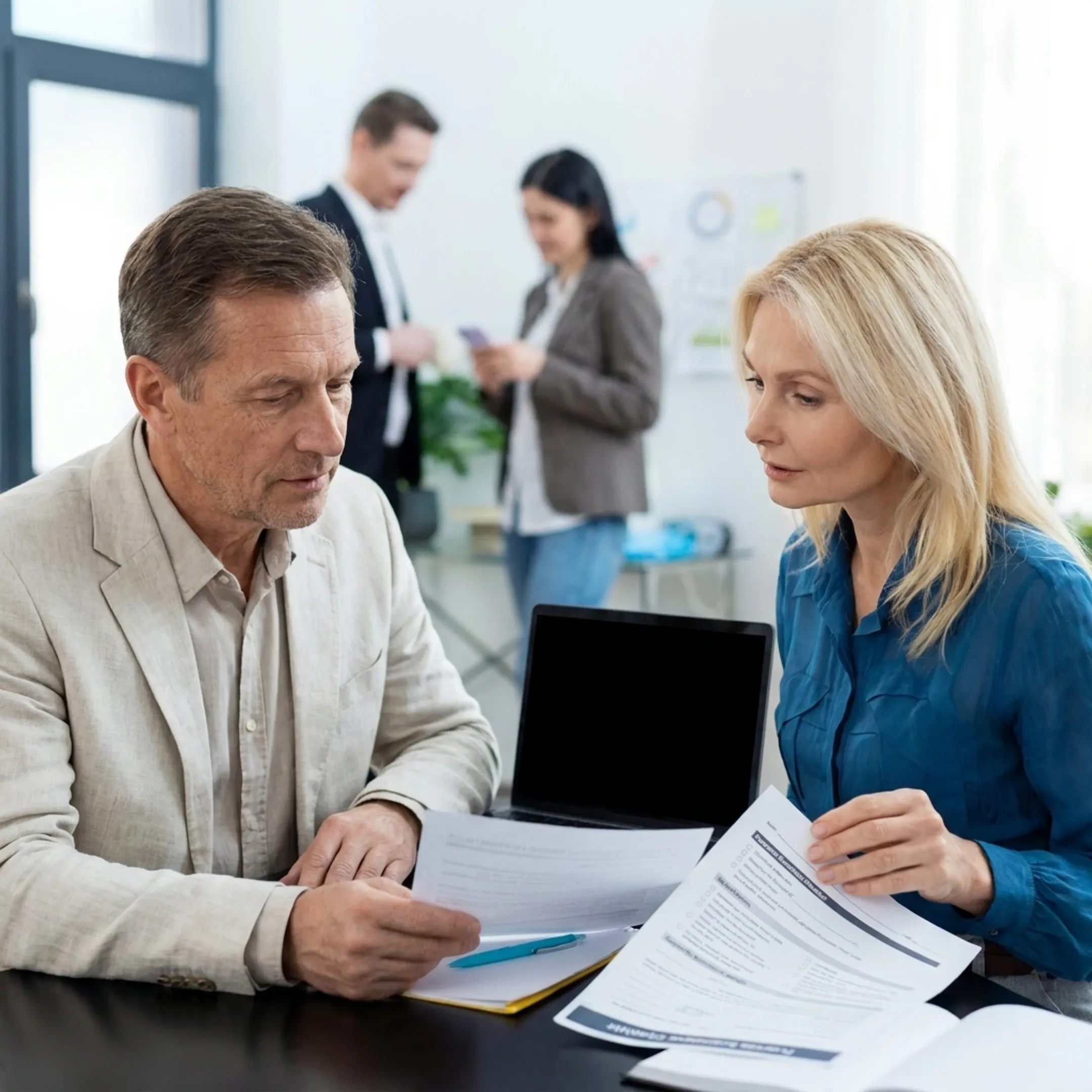 Business advisor discussing Florida company formation documents with an entrepreneur