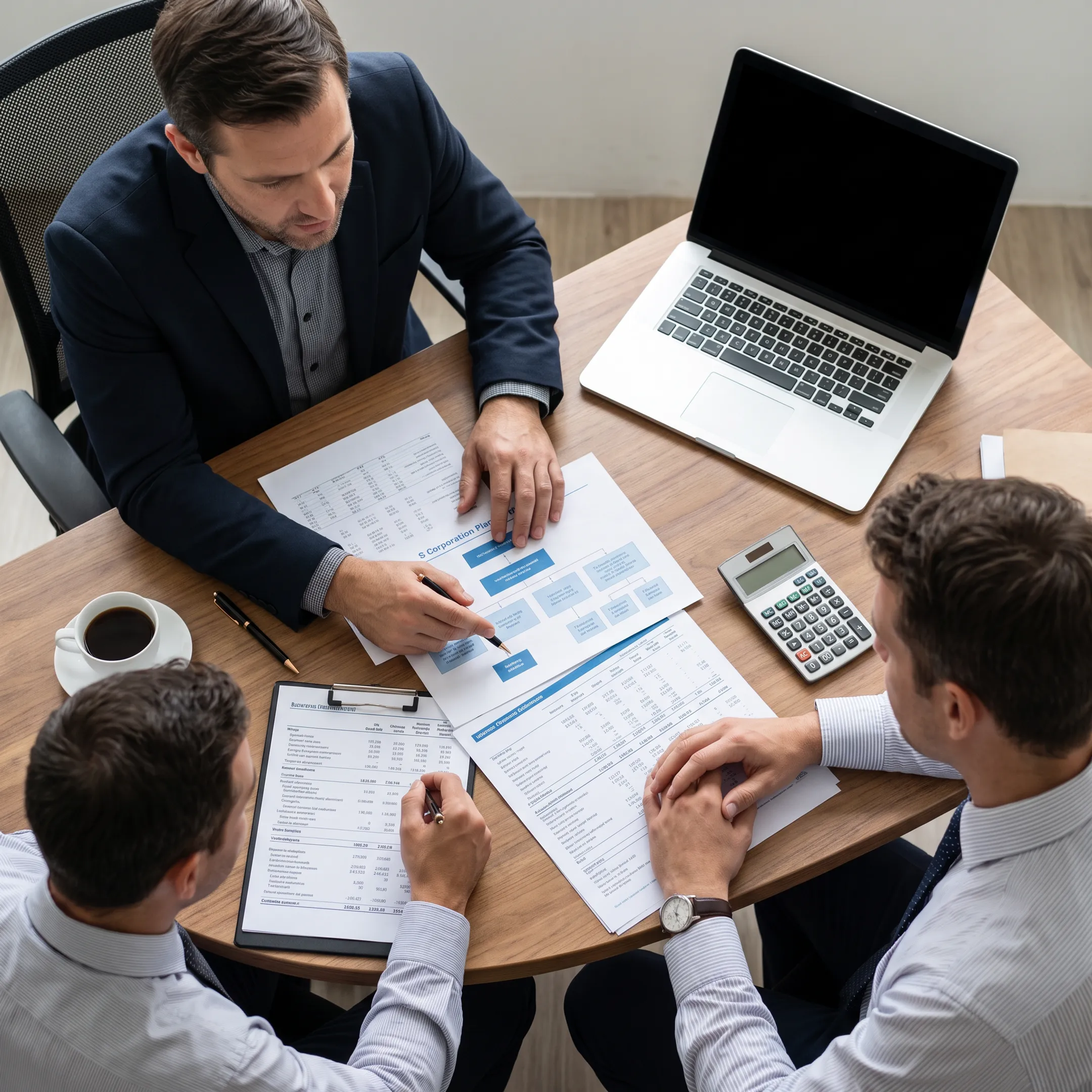 Advisor explaining S corporation tax planning to a business owner