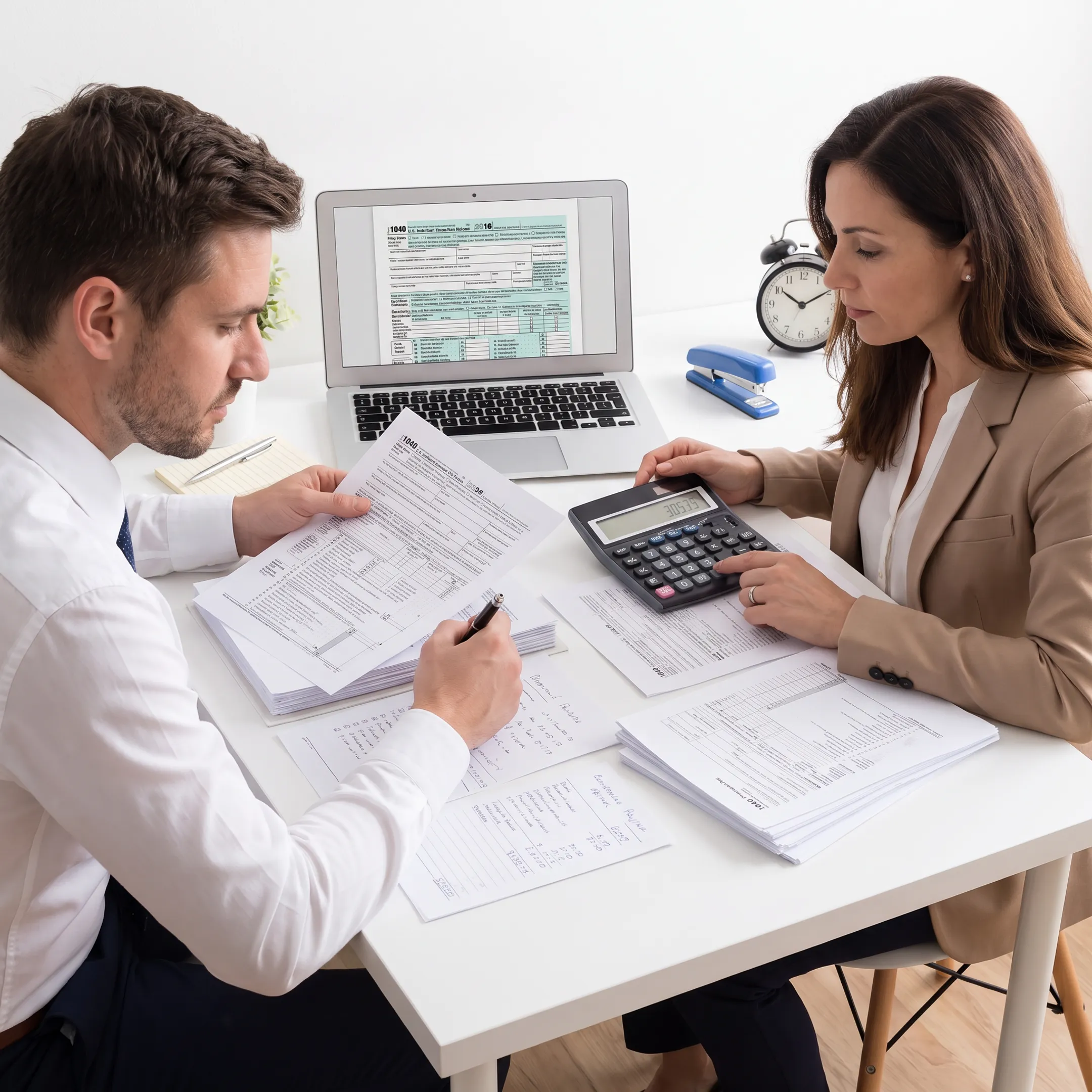 Accountant reviewing California business tax documents with a business owner