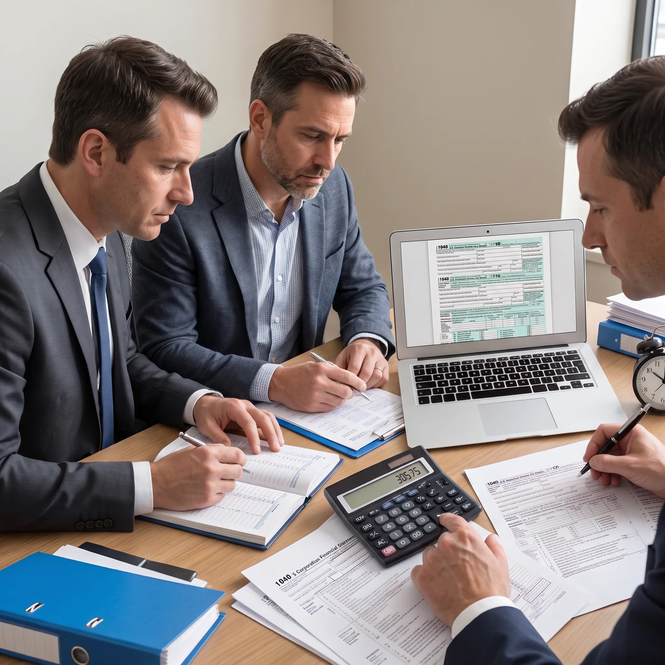 Accountant reviewing S corporation financial statements with a business owner