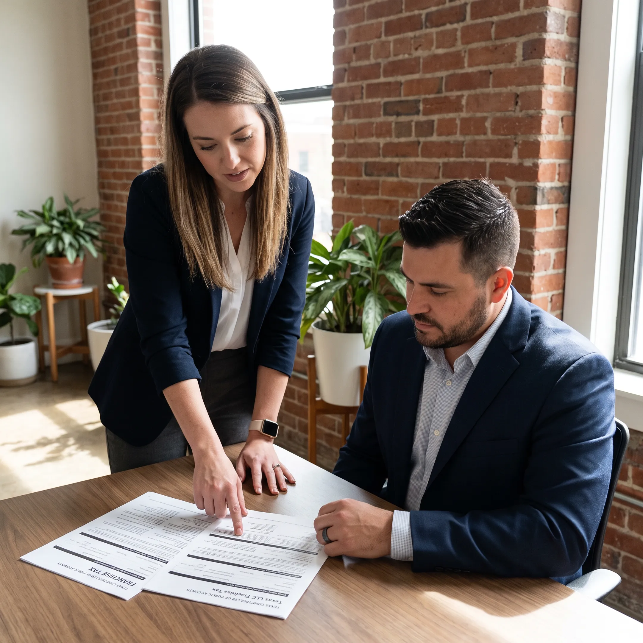 Advisor explaining LLC tax compliance documents
