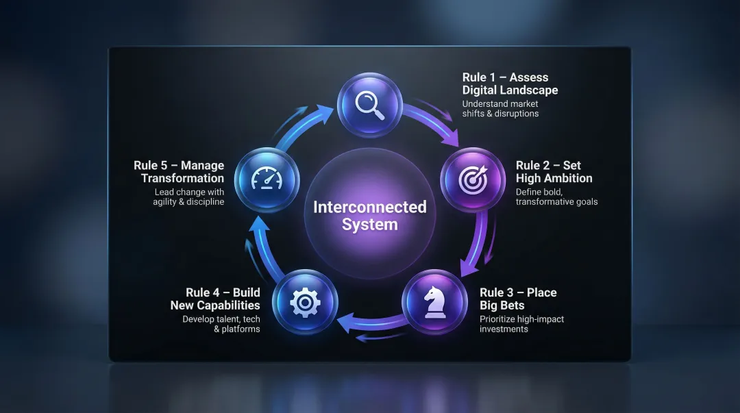 BCG five rules digital strategy interconnected framework process flow diagram
