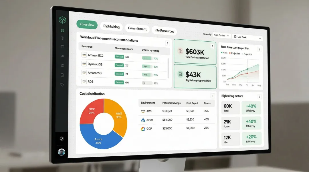 AI-powered cloud cost optimization dashboard displaying workload resource recommendations