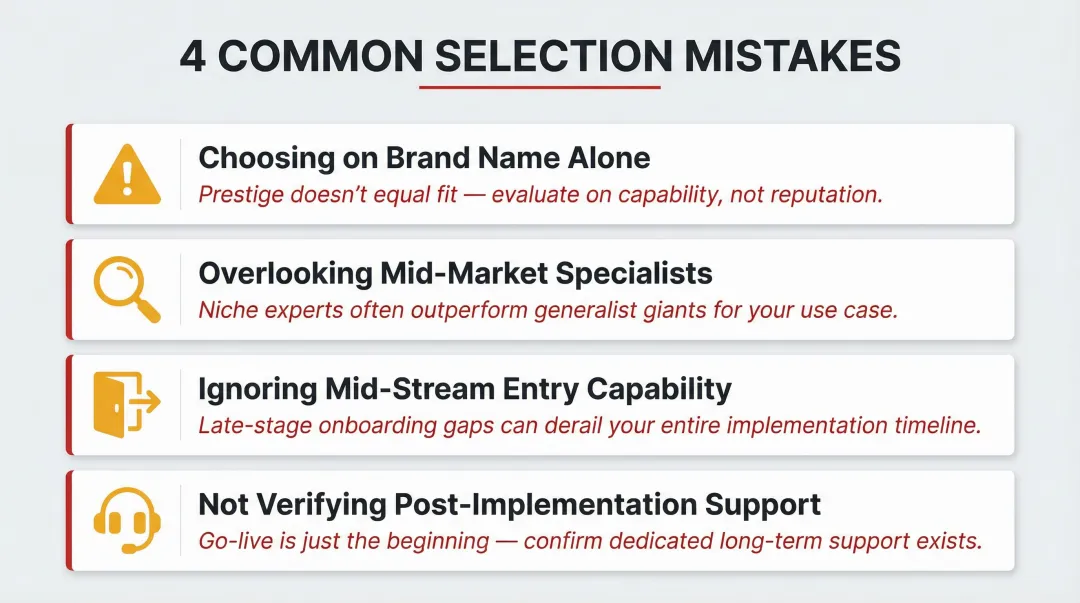 Four common digital transformation partner selection mistakes to avoid infographic