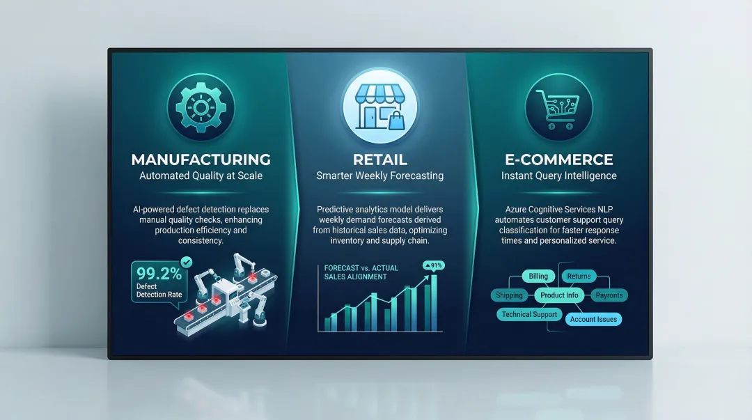 Three digital transformation client outcomes across manufacturing retail and e-commerce sectors
