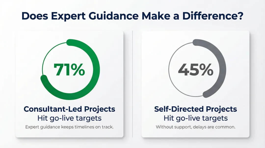 ERP go-live success rate comparison consultant-led versus self-directed projects