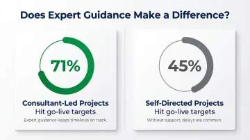 ERP go-live success rate comparison consultant-led versus self-directed projects