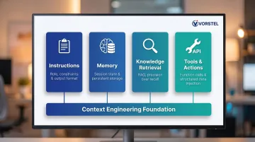 Four pillars of context engineering framework instructions memory retrieval tools diagram
