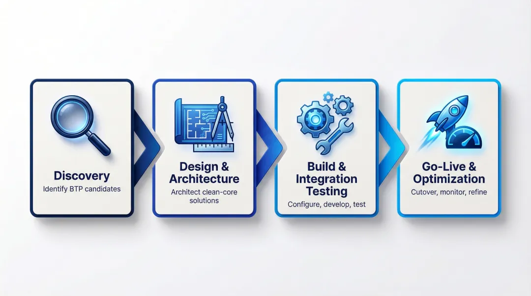 SAP BTP consultant four-stage project lifecycle from discovery to optimization