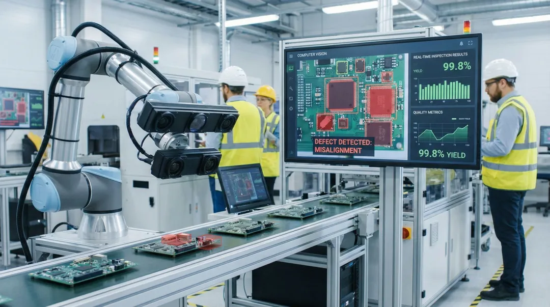 AI-powered manufacturing quality control defect detection system on production line
