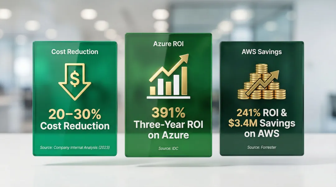 Cloud migration ROI statistics showing cost savings and return on investment data