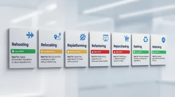 7Rs cloud migration strategies framework comparison table with effort levels and use cases