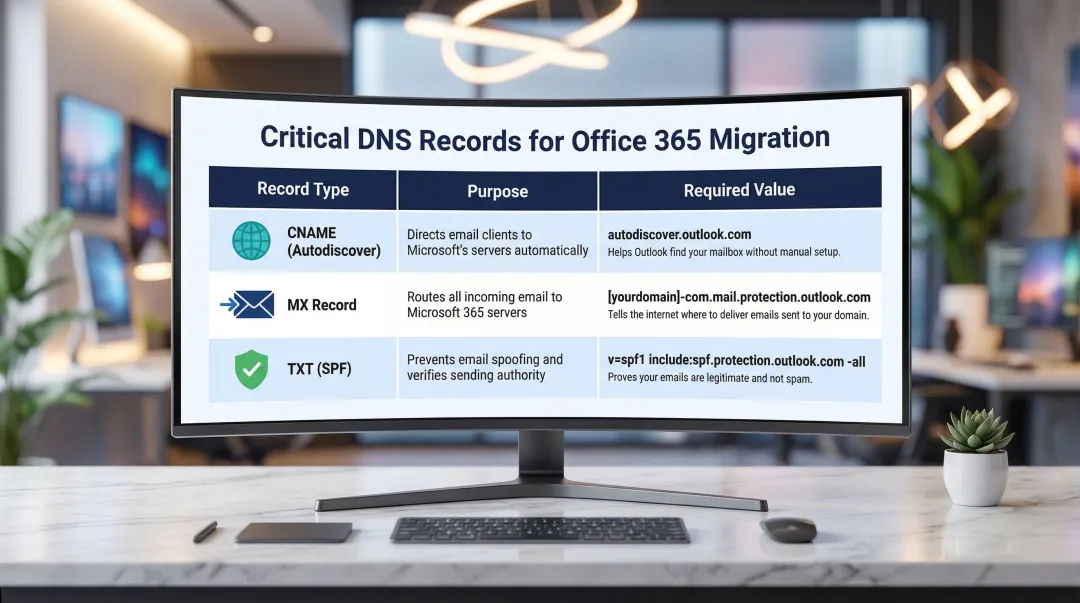 Three critical DNS records required for Office 365 migration MX SPF Autodiscover