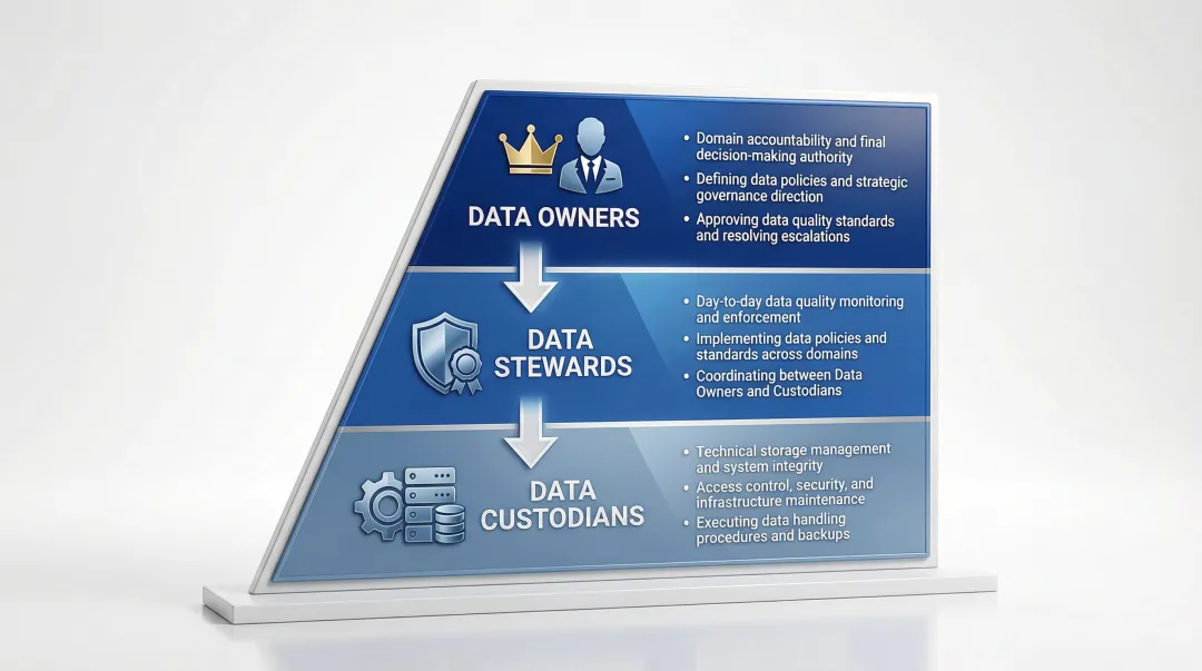 Three-tier master data governance accountability structure with roles and responsibilities