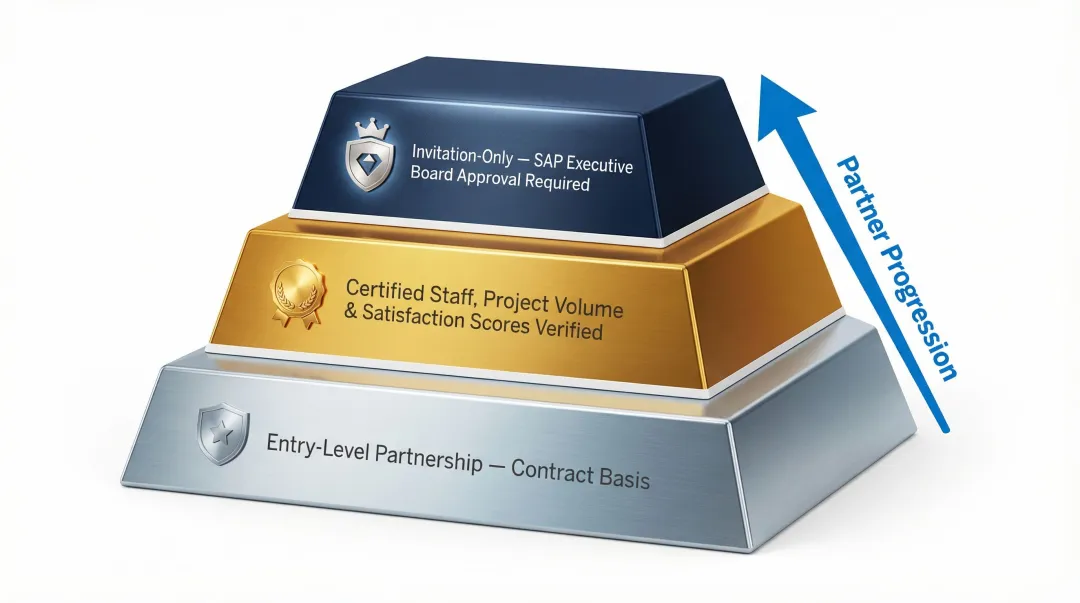 SAP PartnerEdge three-tier certification hierarchy Silver Gold Platinum levels