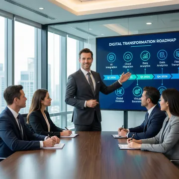 Digital transformation strategy consultant presenting a roadmap to enterprise clients