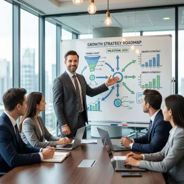 Digital strategy consultant presenting a growth roadmap to a business team