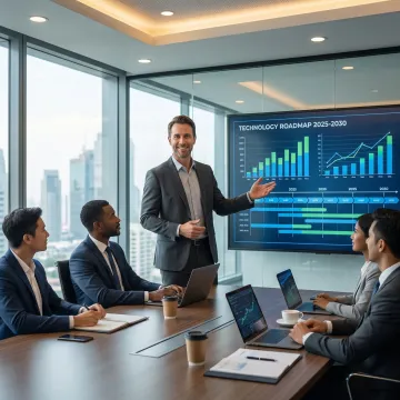 Enterprise software consultant presenting a digital transformation roadmap to business executives