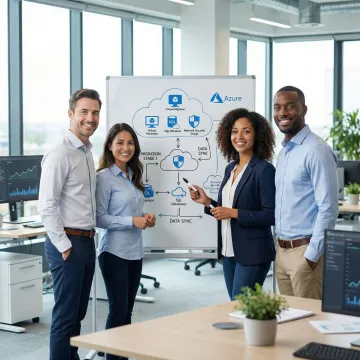 Azure consulting team mapping out a cloud migration roadmap on a whiteboard