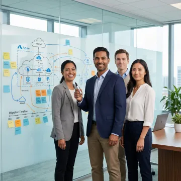 Azure consulting team collaborating on cloud migration strategy and deployment planning