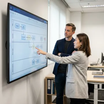 Consultants mapping an AI automation workflow