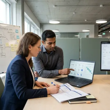 Cloud application modernization team reviewing architecture