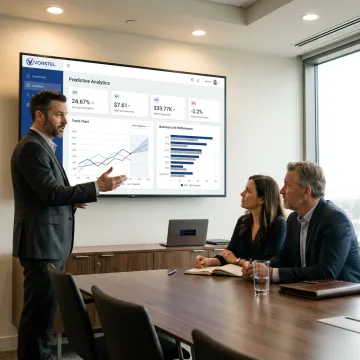 AI consultant reviewing business strategy dashboard