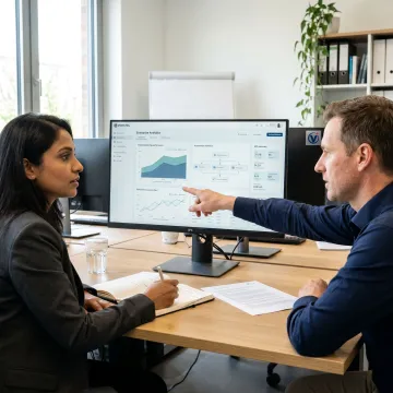 AI consultants reviewing analytics dashboards