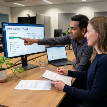 Consultants planning a Microsoft 365 migration workflow
