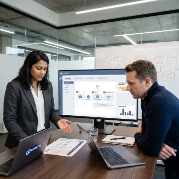Cloud engineering consultants reviewing infrastructure architecture