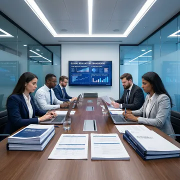 AI compliance team collaborating on governance strategy in a global consulting setting