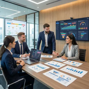 Digital customer experience strategy session with analytics dashboards and CRM data on screen