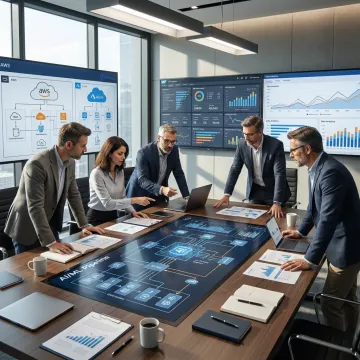 Enterprise technology consultants reviewing digital transformation strategy