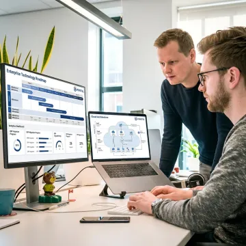 Technology consultants reviewing an IT strategy roadmap