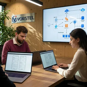 Mobile app development team working on app interfaces
