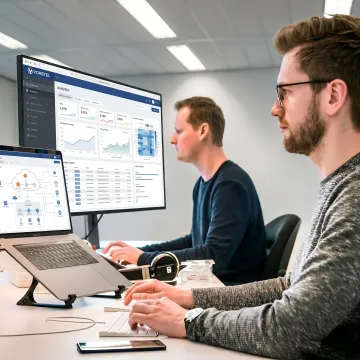 Digital consultants reviewing transformation dashboards
