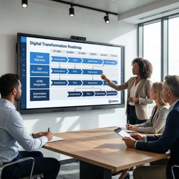 Consulting team mapping a technology transformation roadmap