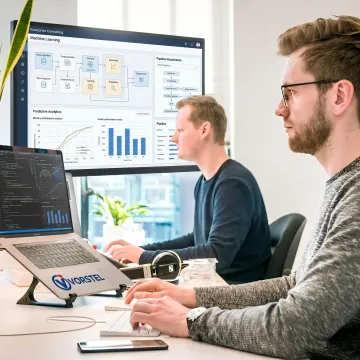 AI consultants analyzing business data dashboards